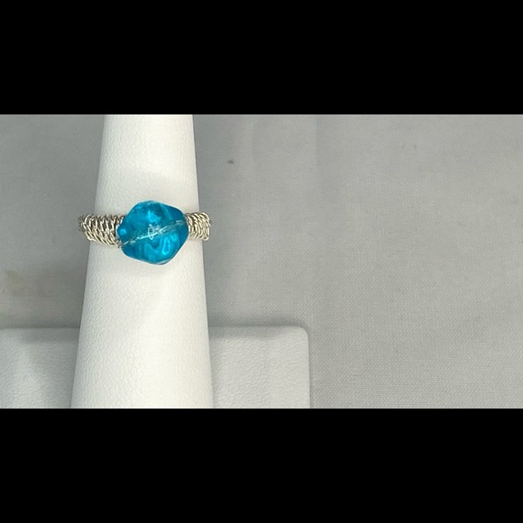 Handmade Ring Glass Bead Silver Tone Wire - Picture 2 of 11